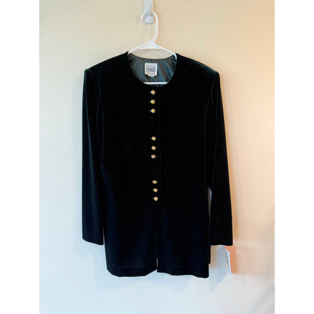 Vintage R&M Richards by Karen Kwong Velvet Jacket Womens 12 Black Gold Buttons